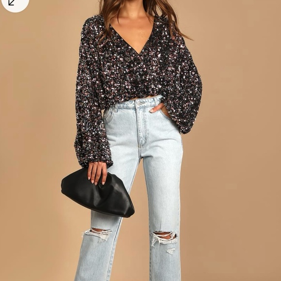 Pink multi sequin long sleeves crop top - Picture 6 of 7